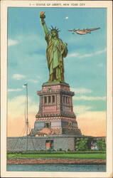 Statue of Liberty with Airplane Postcard