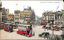 Piccadilly Circus, London, Double-Decker Buses Postcard