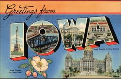 Greetings from Iowa Large Letter, State Capitol Postcard