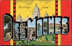 Greetings from Des Moines Iowa Large Letter Postcard