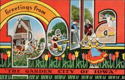 Greetings from Iowa, The Garden City, Large Letter Windmill Tulips Postcard