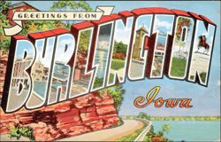Greetings From Burlington Iowa Large Letter Postcard