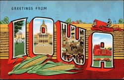 Greetings From Iowa Large Letter Multi-View Postcard