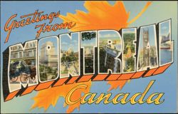 Greetings From Montreal Large Letter Maple Leaves Postcard