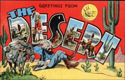 Greetings From The Desert Large Letter Prospector & Burro Postcard