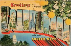 Greetings from California in the Golden West Postcard
