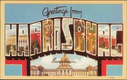 Greetings from Harrisburg Large Letter, Pennsylvania Capitol Postcard