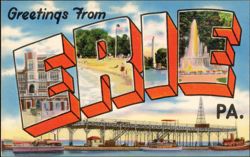 Greetings From Erie Large Letter with Scenes Postcard