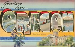 Greetings From Oregon Large Letter, State Capital Salem Postcard