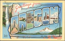 Greetings from Oregon Large Letter Multnomah Falls Mt. Hood Postcard