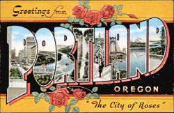 Greetings from Portland Oregon Large Letter, City of Roses Postcard
