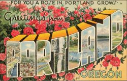 Portland Large Letter, City Views, Roses Postcard
