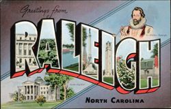 Greetings from Raleigh Large Letter, Sir Walter Raleigh Postcard