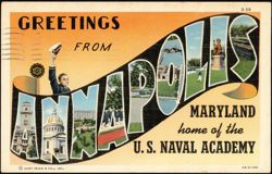 Greetings From Annapolis, US Naval Academy Postcard