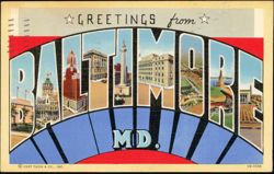 Greetings from Baltimore MD Large Letter Landmarks Postcard