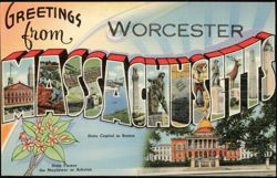 Greetings from Worcester, Massachusetts Large Letter Postcard