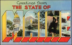 Large Letter Greetings from Maine Postcard