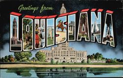 Greetings from Louisiana Large Letter State Capitol Postcard
