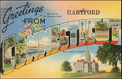 Greetings From Connecticut Large Letter, Mountain Laurel, State Capitol Postcard