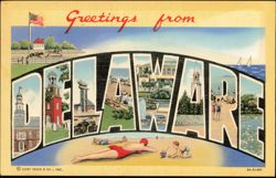 Greetings from Delaware Large Letter Scenes Postcard