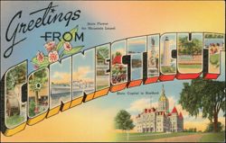 Greetings From Connecticut Large Letter, State Capitol, Mountain Laurel Postcard