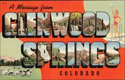 Glenwood Springs Large Letter with Scenes & Swimmer Postcard