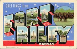Greetings from Fort Riley Kansas Large Letter Postcard