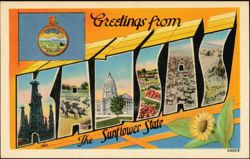 Greetings from Kansas The Sunflower State Large Letter Postcard