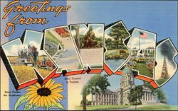 Greetings From Kansas Large Letter, State Capitol Postcard