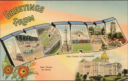 Greetings From Indiana Large Letter, State Capital Indianapolis Postcard