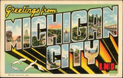 Greetings from Michigan City, Large Letter Scenes Postcard