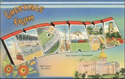 Greetings From Indiana Large Letter, State Capitol, Zinnia Postcard