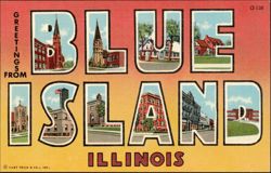 Greetings From Blue Island Large Letter Postcard