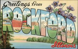 Greetings from Rockford Large Letter, Hotel Faust Postcard