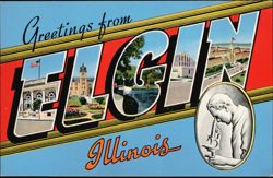 Greetings from Elgin Large Letter with 5 Views Postcard