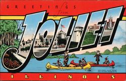 Joliet, Illinois - Large Letter Views, Joliet & Marquette Postcard