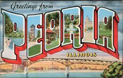 Greetings from Peoria Illinois Large Letter Postcard