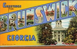Greetings from Brunswick Georgia Large Letter with Scenes Postcard