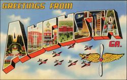 Greetings From Atlanta Large Letter with Airplanes Postcard