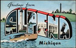Greetings from Alpena Michigan Large Letter Postcard