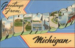 Greetings From Muskegon Large Letter Postcard