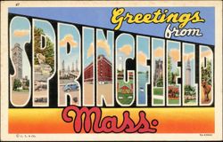 Greetings from Springfield Mass. Large Letter Postcard