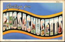 Greetings from Massachusetts Large Letter Postcard