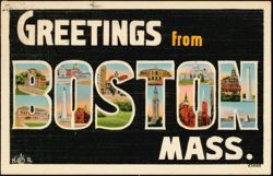 Greetings from Boston Mass. Large Letter Multi-View Postcard