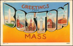 Greetings From Boston Mass Large Letter Landmarks Postcard