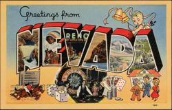 Greetings from Nevada Large Letter, Cupid, Gambling Postcard