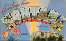 Greetings from Montana Large Letter, State Capitol Helena Postcard
