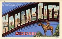 Greetings from Kansas City Missouri Large Letter Native American Postcard