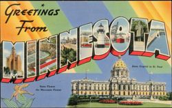 Greetings From Minnesota Large Letter, State Capitol Postcard