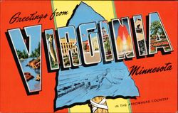 Greetings from Virginia, Minnesota - Arrowhead Country Postcard